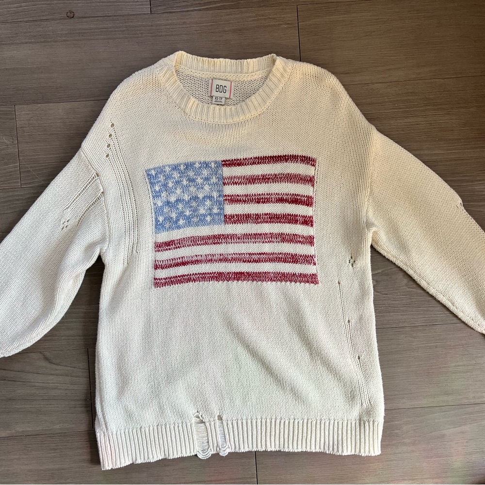 Urban Outfitters Cream Sweater with Flag Design